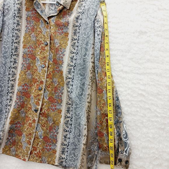 Blouse Sz 14 Floral Gold Gray Business Casual Officewear Secretary Professional - Picture 11 of 16